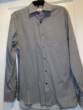 Reiss Men's Micro-Pattern Button-Up Shirt — Navy and White